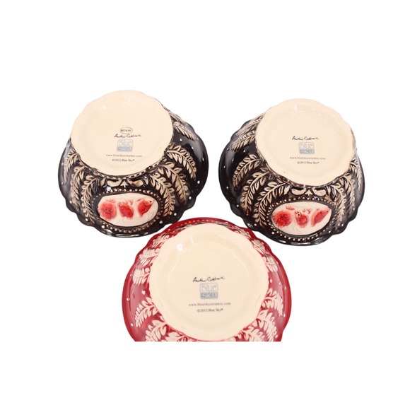 Blue Sky Ceramics Heather Goldminc Bowl Dish Birds Textured 2012 set of 3 VTG - Picture 5 of 7